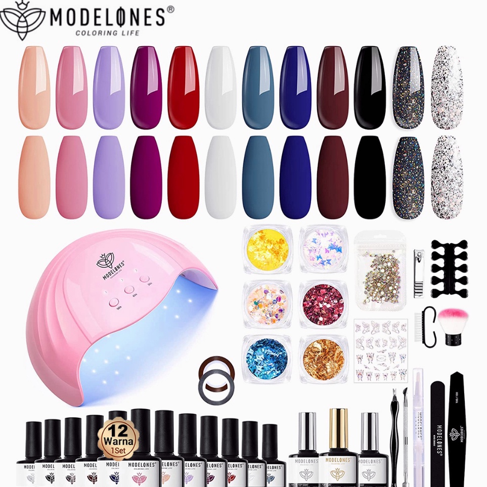 ART Q67G Modelones 35PCS Gel Nail Kit Polandia dengan UV Light 48W Nail Dryer 12 Warna Semua musim T