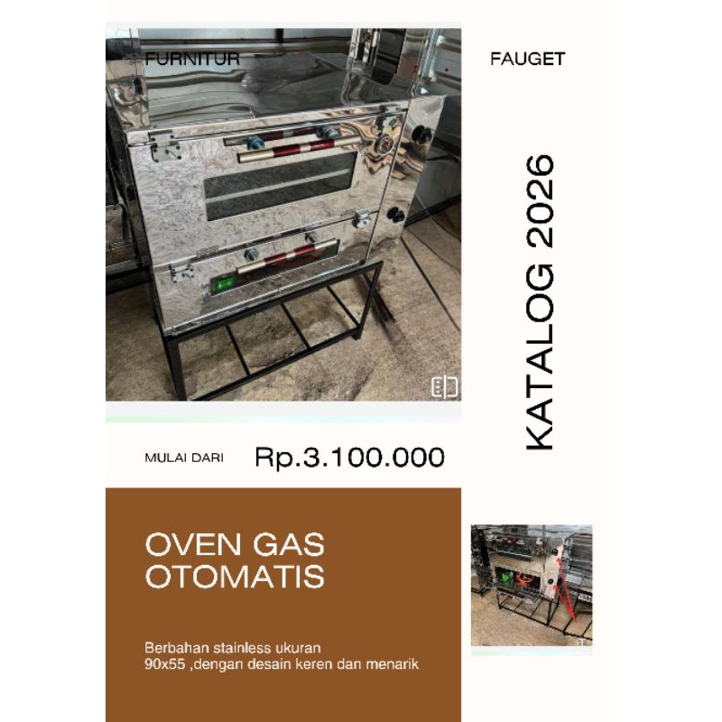 OVEN GAS STAINLESS , OTOMATIS UKURAN 90x55 ,OVEN PEMBUAT KUE, PAKET LENGKAP