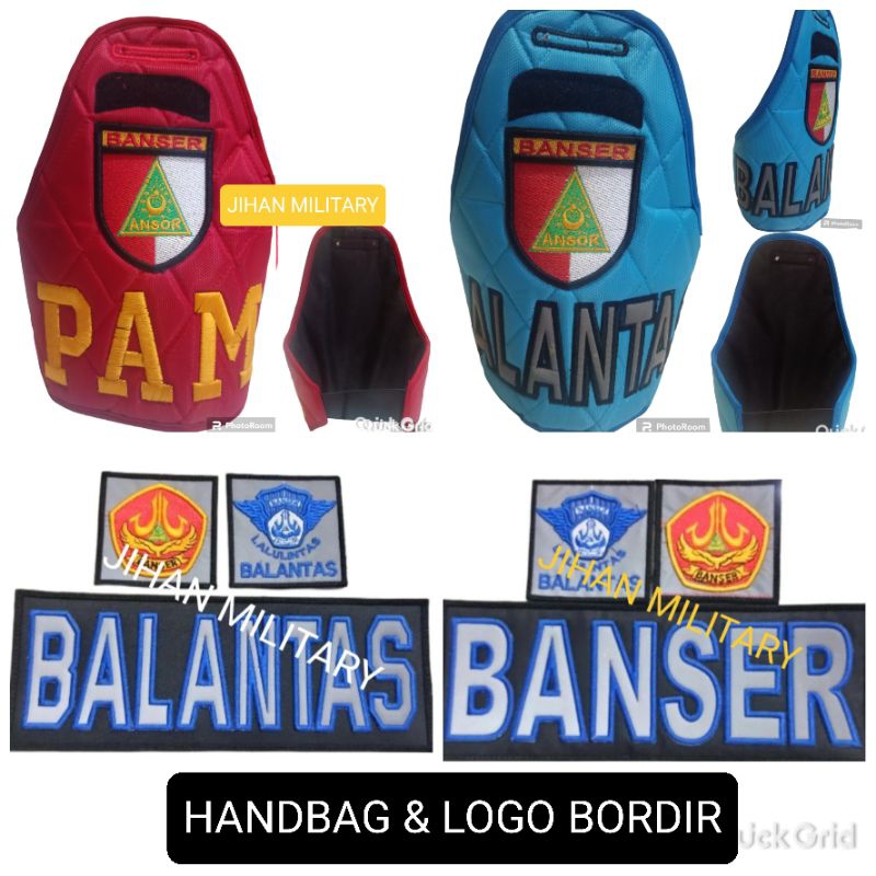 atribut Banser,logo bordir RPAI,bordir timbul Avsec, handbag banser