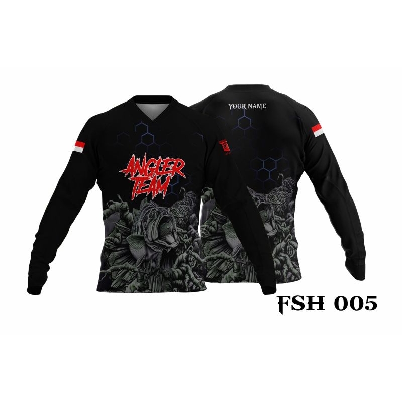 Baju fishing costum murah / baju camo mancing / jersey fishing costum nama dan logo