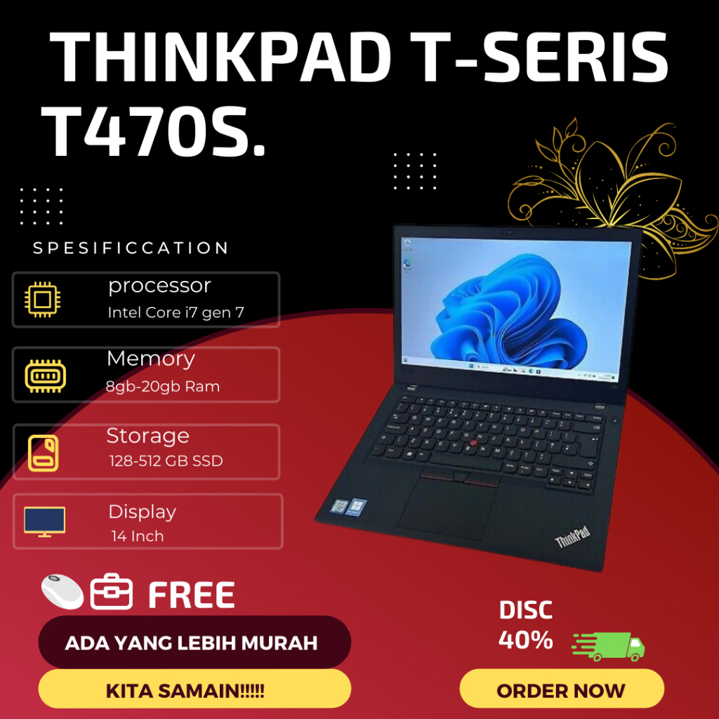 Laptop Lenovo Thinkpad T470s Core i7 Gen 6 & T470 Core i7 Gen 7 Ram 8 Ssd 256 Second Original
