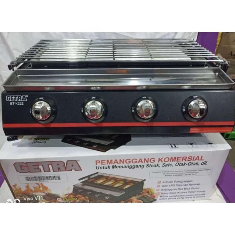 Kompor panggang sosiset-k222 hitam Merk  getra 4 slot Garansi servis 1 tahun Batam