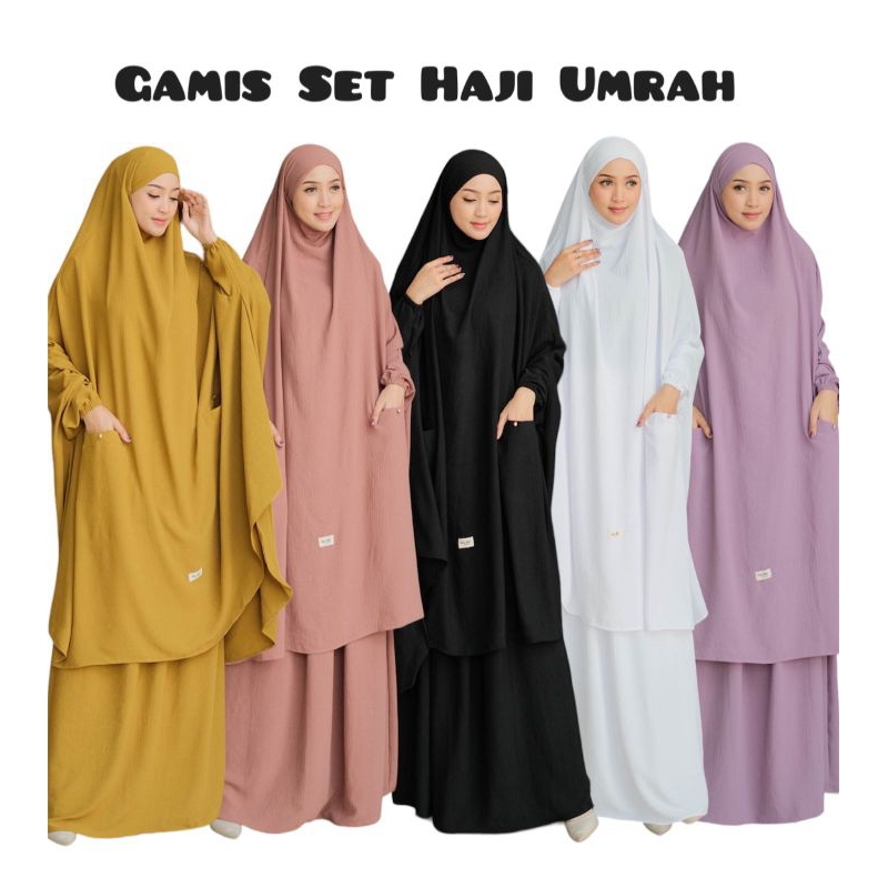 Fashion Muslim Wanita set (Rok+French Khimar)Jilbab putih umroh haji cringkel airflow premium