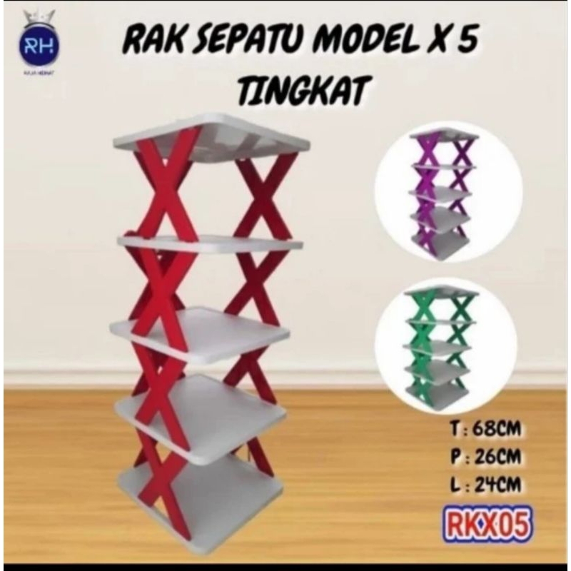 Rak Sepatu Sandal X Plastik 4 / 5 Susun Tempat Sandal Rak Silang