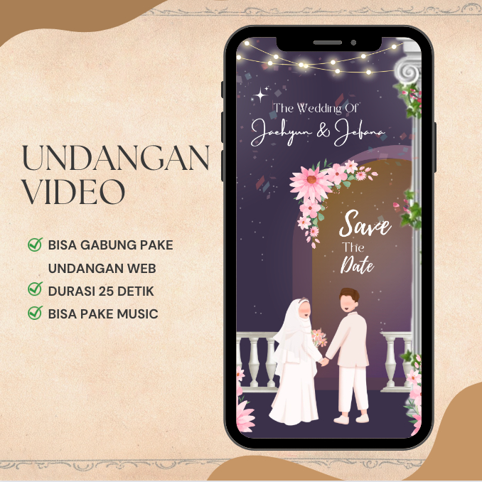 Undangan Digital Video Ilustrasi Art Vektor Kartun Acara Pernikahan Nikah Ulang tahun atau Akikah