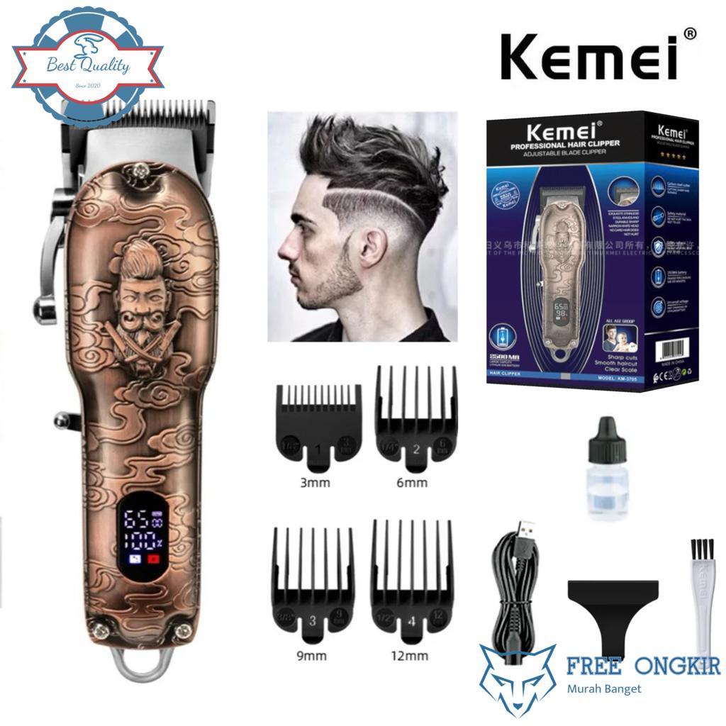 Kemei KM 3705 Alat Cukur Rambut Hair Clipper Electric Cordless RPM Digital Mesin Cukuran KM-3705