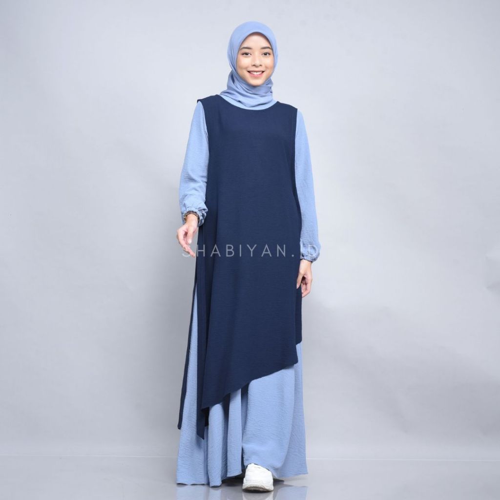 Shabiyan 456 Gamis Set Dress | Dress 2 in 1 | Muslimah Outer Dress | Xania-Ocean Blue
