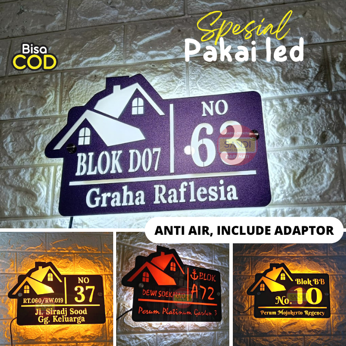 Papan Nomor Rumah Led Acrylic Papan Nomor Rumah Bahan Akrilik - Nomer Rumah - No Rumah Acrylic Tipe