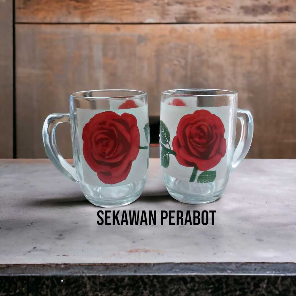 {ISI 6} GELAS PRINTING OVEN UPM GELAS KACA BELING BESAR MINUM TEH 6 PCS ANTI GORES