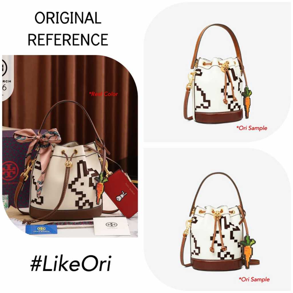 Tory Burch Pixelated Rabbit Bucket Bag #2106-564FU1(with Pouch and Magnet Box)