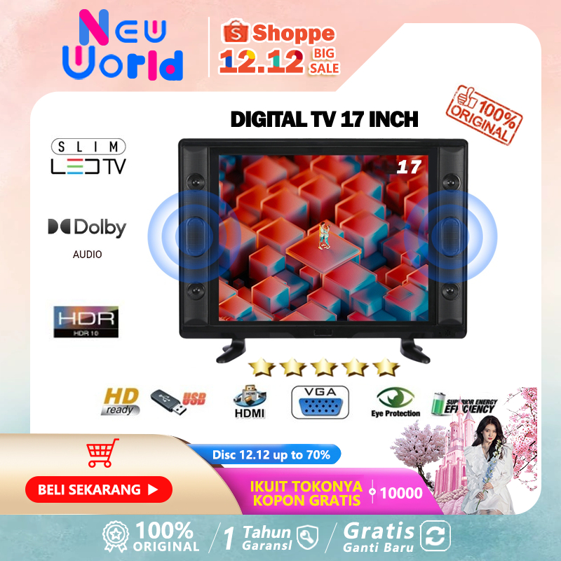 TV LED 17 Inch Full HD 1080P TV Digital 17 Inch TV DVB-T2 TV Murah Televisi Dolby Audio HDR10 Panel 