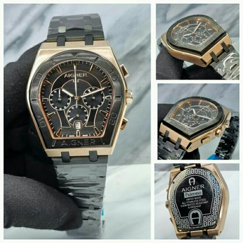Jam Tangan Pria Aigner Palermo Batre Crono Aktif All stainless Kualitas Original