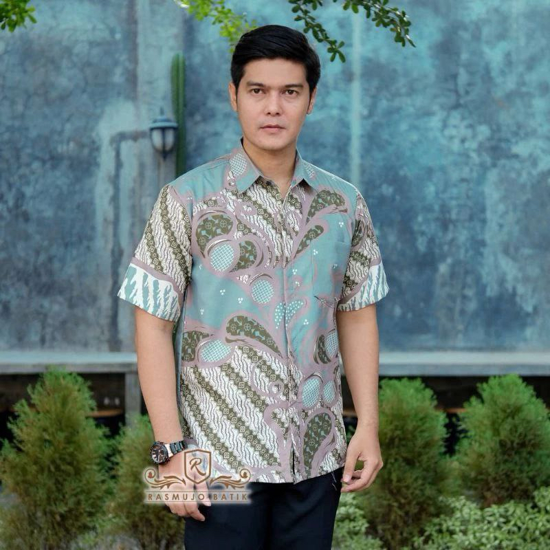 Kemeja Batik pria Lengan Pendek Motif Mulyo Sage