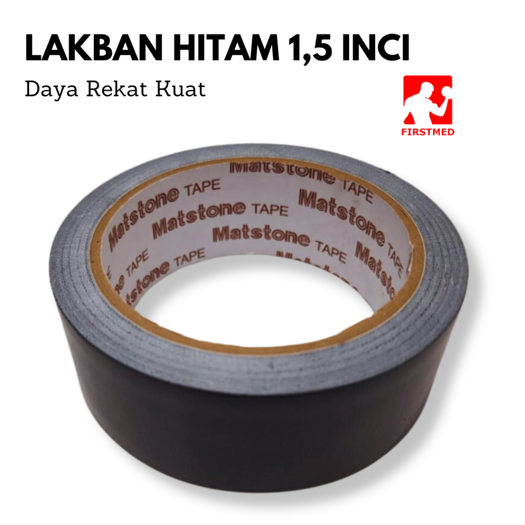 LAKBAN KAIN HITAM 1,5 INCH LINEN TAPE SELOTIP ISOLASI HITAM TEBAL LAKBAN JILID DAYA REKAT KUAT