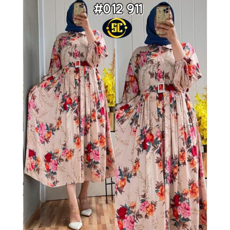 DRESS WANITA MIDDI FLOWERS IMPORT/GAUN WANITA IMPORT