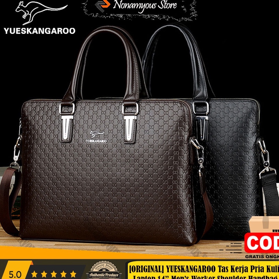 SuperSale ORIGINAL Yueskangaroo Tas Kerja Pria dan Wanita Kulit Laptop 14 Inch Business Shoulder Han