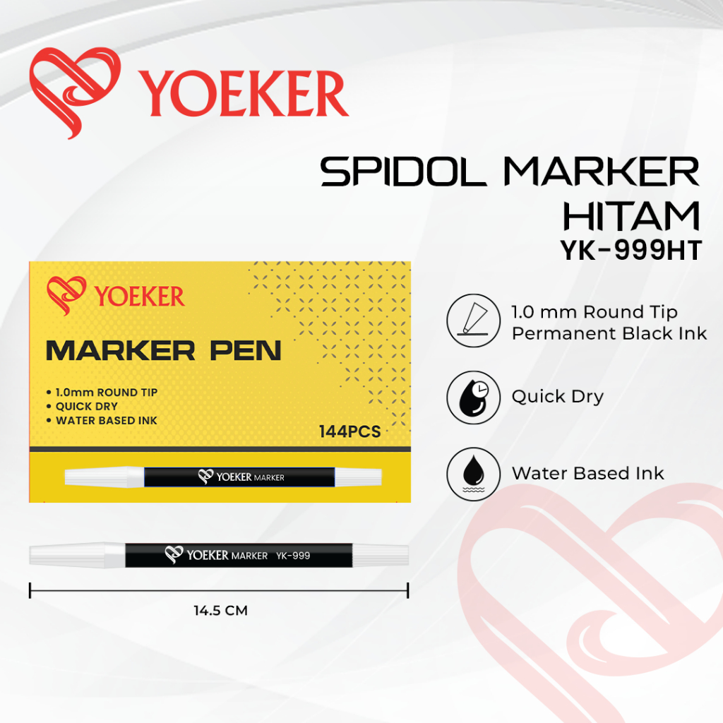 

(1 PCS) Spidol Marker Pencil Yoeker Permanent Hitam Biru Merah Water Based Ink