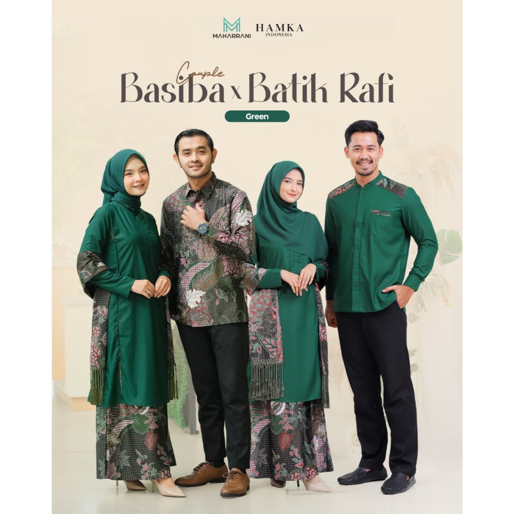 Basiba Green Baju Setelan Tunik Couple Baju Pria Batik Couple Family Batik Simple Bahan Katun Toyobo