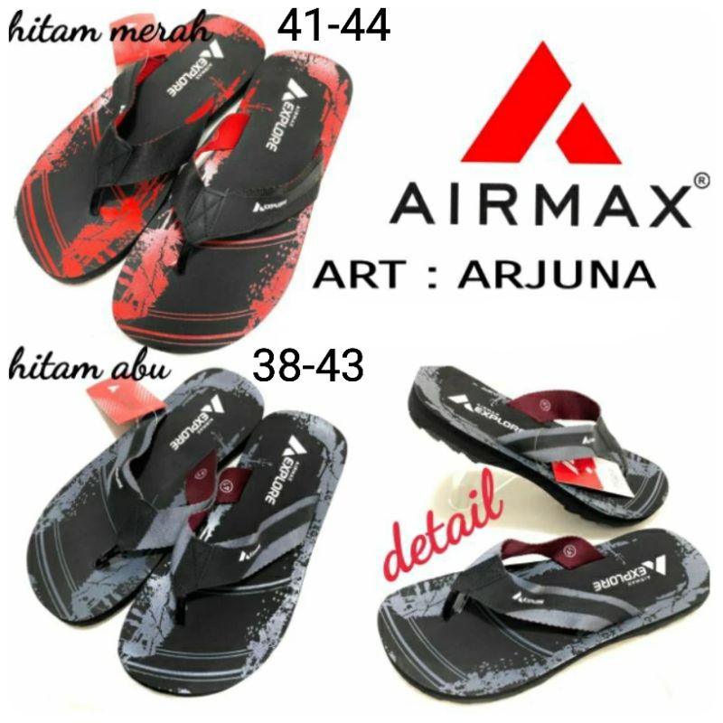 Sandal Japit Pria Original Airmax Arjuna Size 38-44 Warna Hitam-Merah Hitam-Abu / Sandal Japit Airma
