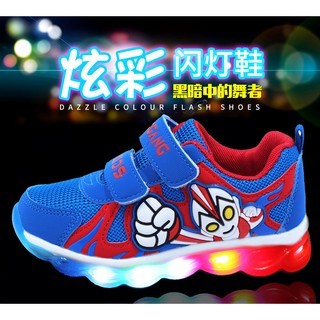 CUCI GUDANG SALE 12.12 LittleAaron ULTRAMAN Sepatu Sneakers Anak Velcro Gambar ultraman Dengan Lampu