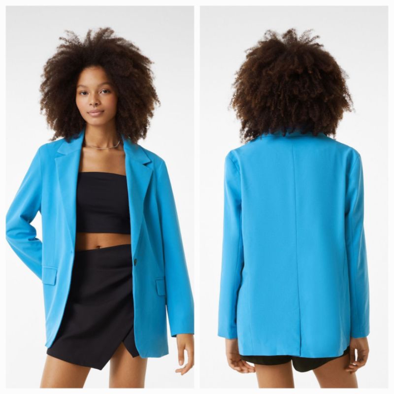 BERSHKA WOMAN BLUE BLAZER BIRU BARU ASLI ORIGINAL