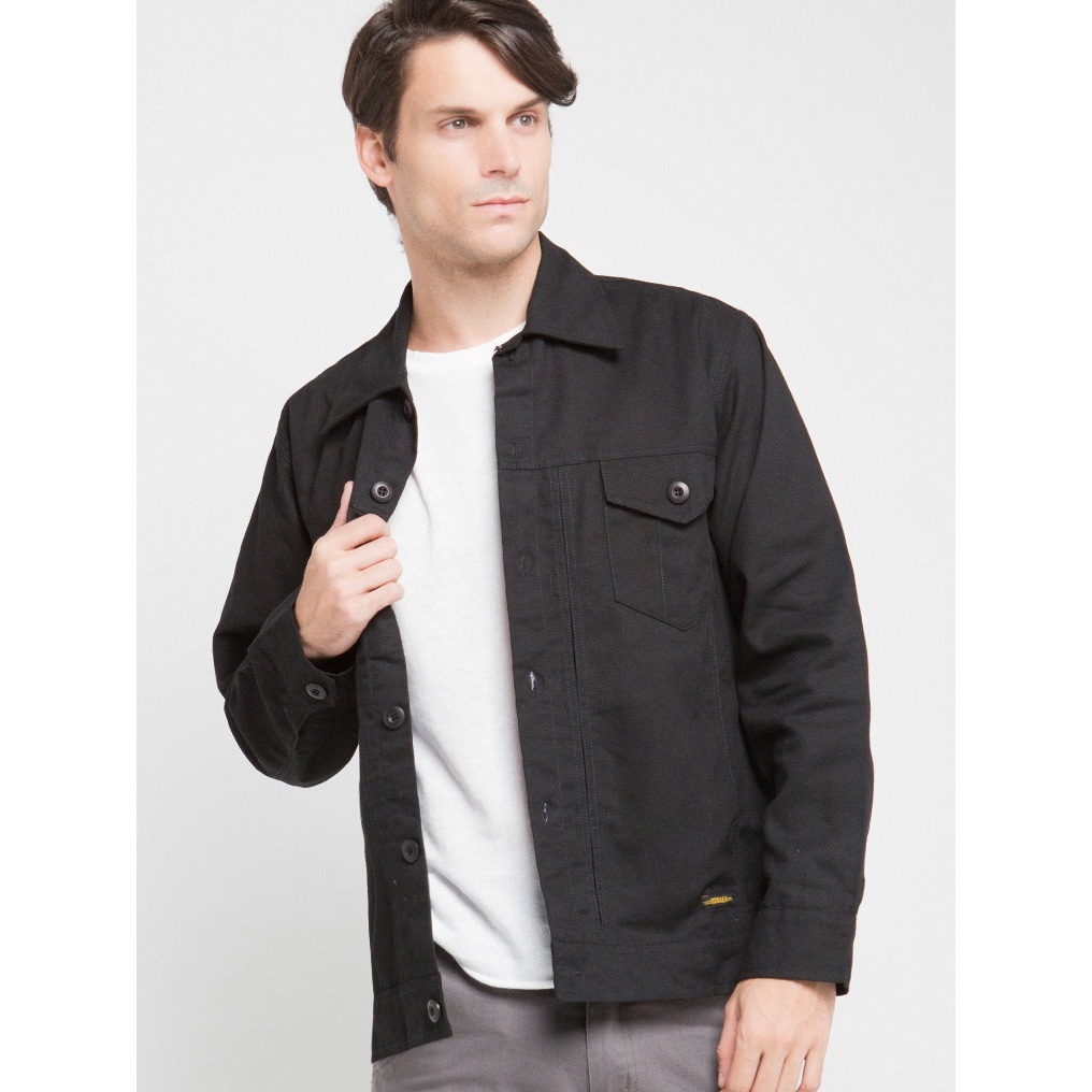 HEMMEH Jaket Trucker Kanvas Hitam Polos