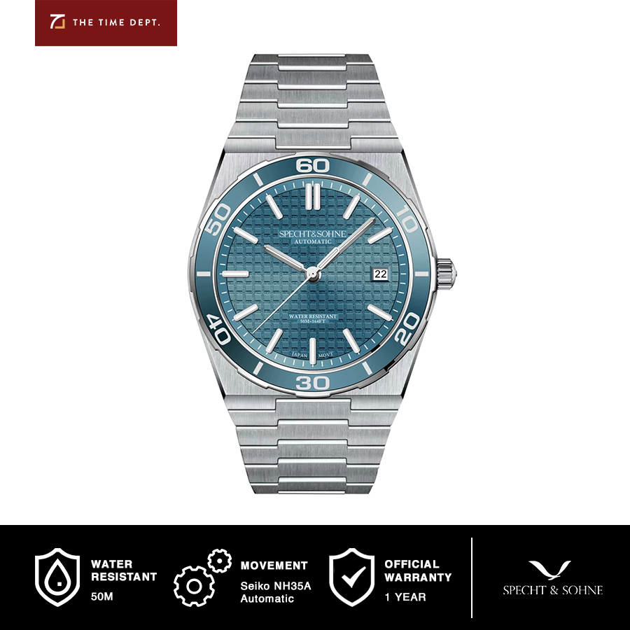 Specht & Sohne SP0015 Light Blue 37mm Jam Tangan Automatic Mesin Seiko NH35A/4R35 Water Resist 50M