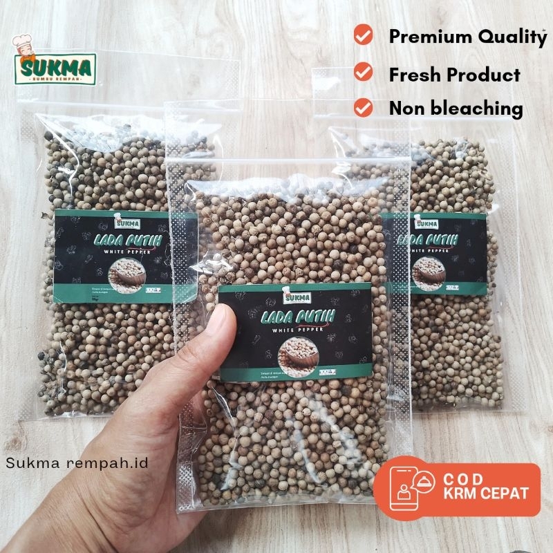 

White Pepper Merica Lada Putih Butir sli 100gr Alami Tanpa Pemutih / JSR Rempah Herbal & Bumbu Dapur Masak