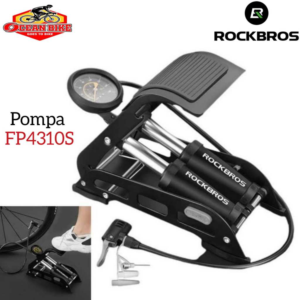 ROCKBROS Pompa Ban Motor Sepeda FP4310S Portable Injak 160 PSI Pentil Kecil Besar MTB Roadbike Bola