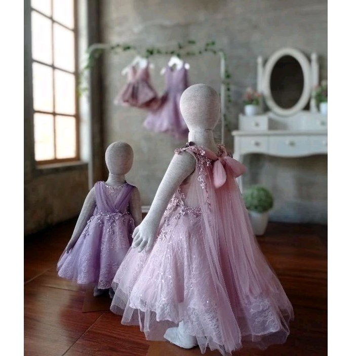 Dress Mewah Anak Brokat Payet Dusty Pink/Lilac/Peach *Luxury Violetta*