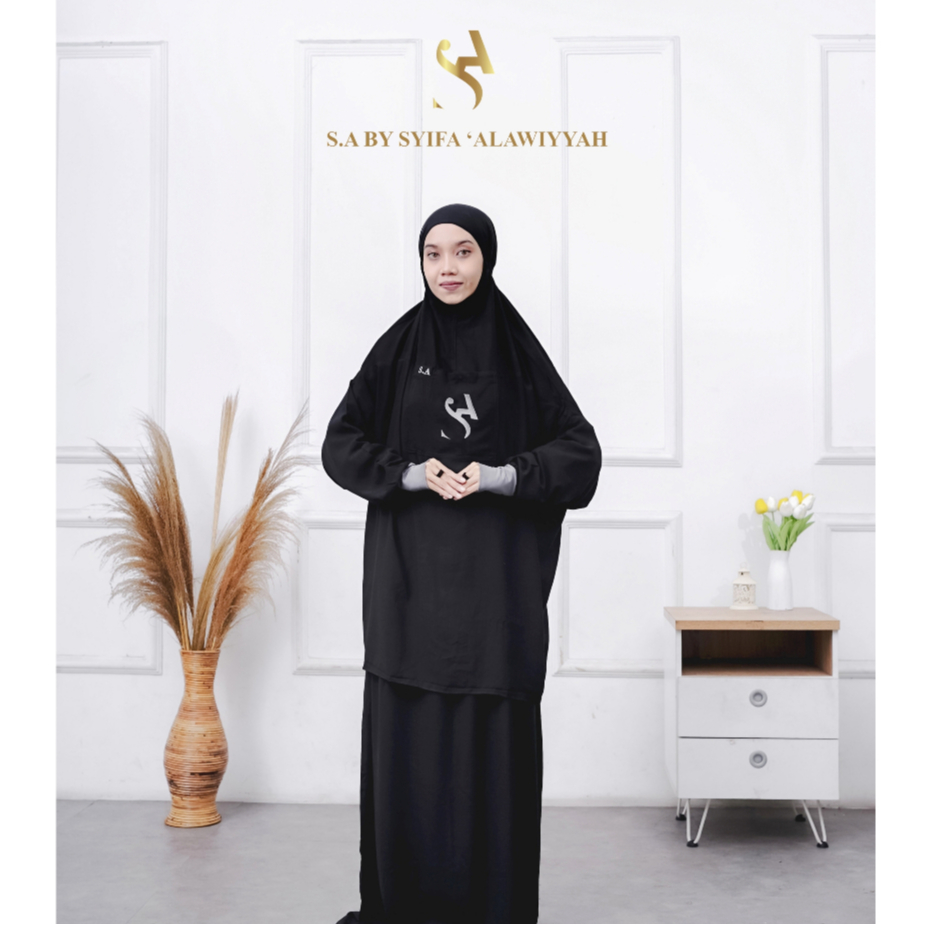 SabySyifa'Alawiyyah Mukena Terusan & Stelan  berlengan terbaru [potongan],bordir warna abu,mukena wa