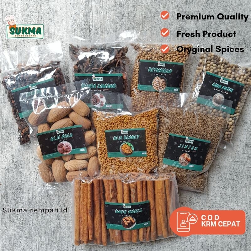 

Herbs Spices 50gram Bumbu Rempah Asli Premium Semua Varian Kayu Manis Merica Kapulaga Cengkeh Pala Klabet Kembang lawang dll