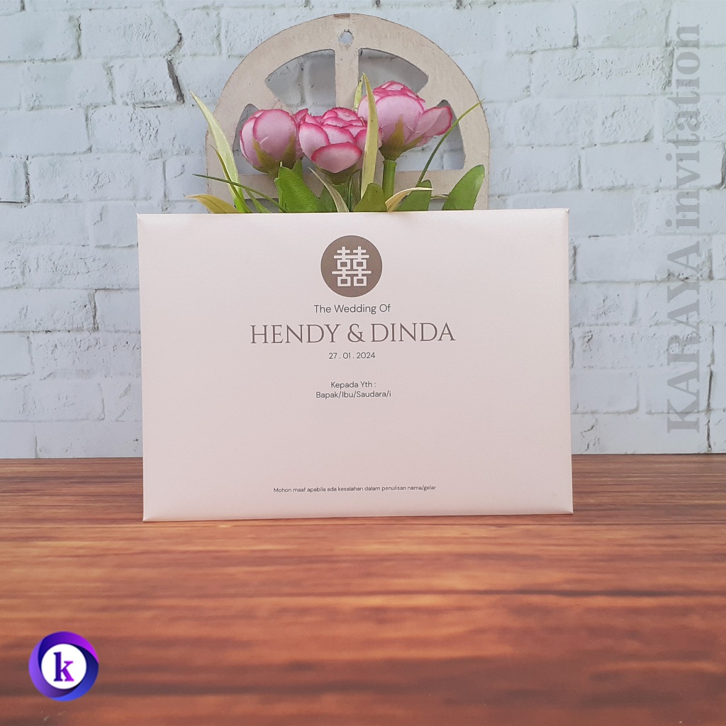 Wedding Invitation Single Hard Cover Chinese Pink Simpel KRY 105
