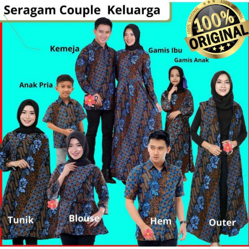 BAJU BATIK KELUARGA - BATIK KELUARGA MOTIF SENO BIRU - BATIK KELUARGA WARNA BIRU - ATASAN BATIK WARN