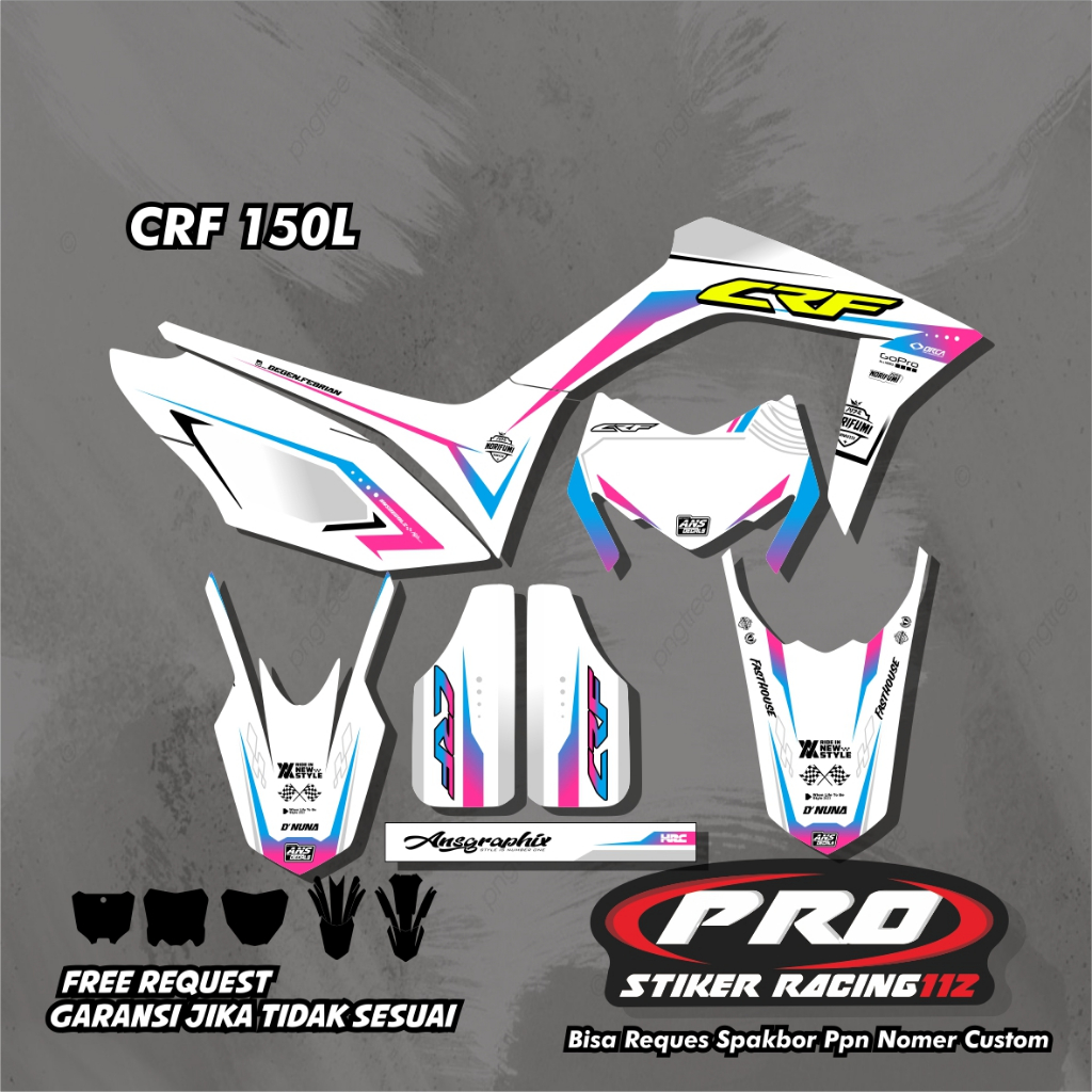 stiker striping motor crf 150l striping crf hitam / putih bebas ganti nama nmr dll