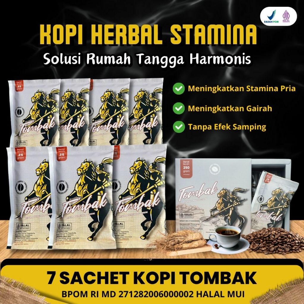 

7 Sachet Kopi Tombak Minuman Serbuk Kopi Ginseng 100% Original | | Kopi Stamina Pria Dewasa | Bpom Halal | Herbal Alami