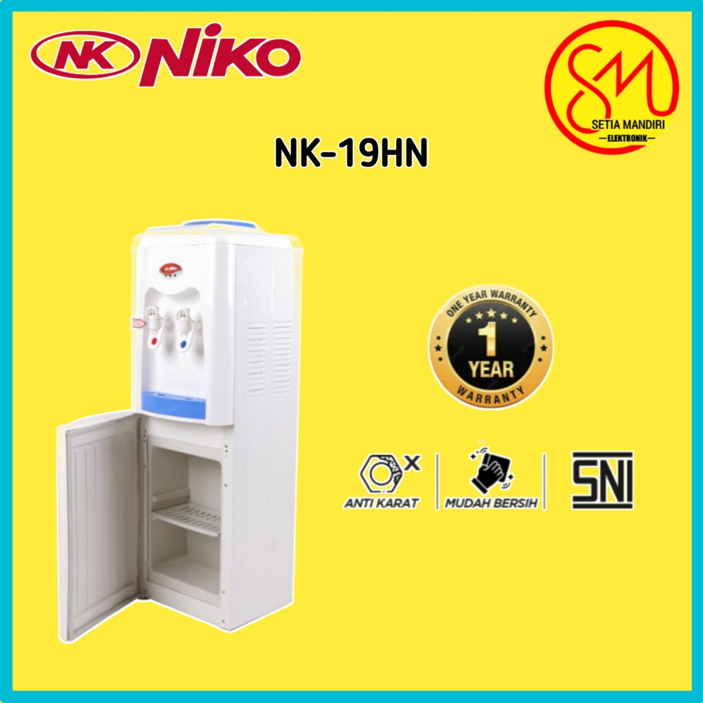 Dispenser Tinggi Niko NK 19HN Galon Atas Rak Bawah Hot Normal Water Dispenser Top Loading NK19HN