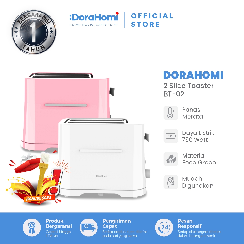 Toaster 2 Sisi Dorahomi - Pemanggang Roti Sandwich Elektrik dengan 7 Tingkat Kepanasan