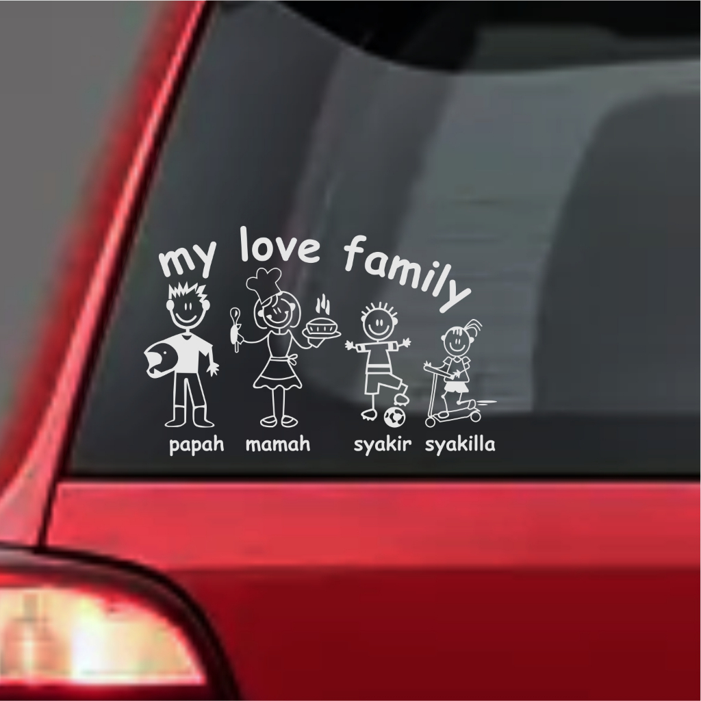CUTTING STIKER MOBIL STIKER HAPPY FAMILY STICKER KACA MOBIL VARIASI LUCU UNIK KEREN