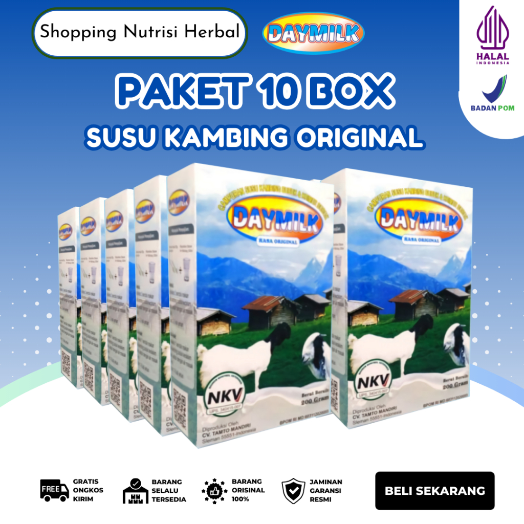 

[ PAKET 10 BOX ] Susu Daymilk Rasa Original - Susu Kambing Etawa Murni Bubuk Premium - 200gr Halal BPOM