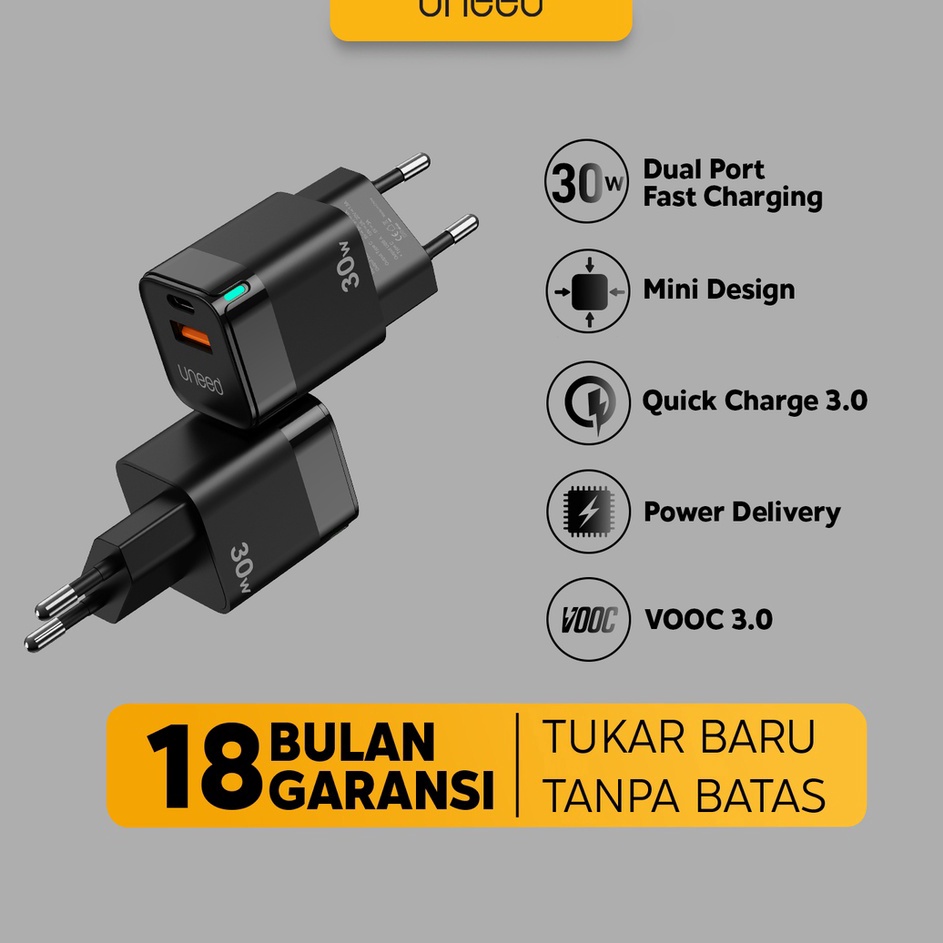 I UNEED Mini Wall Fast Charger Dual Port 3W VOOC PD 3 QC PPS  UCH426 Ready Stok