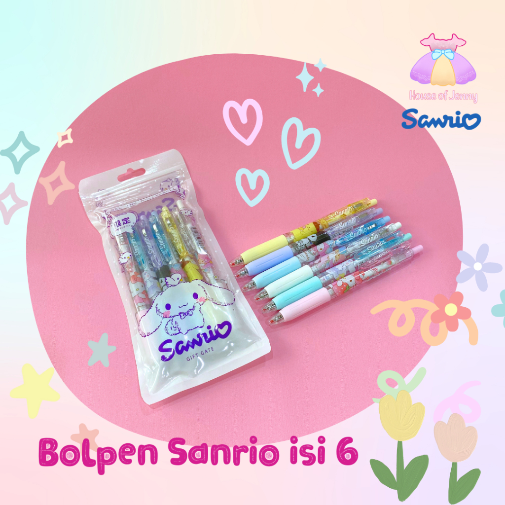 

Bolpen Sanrio 1 Set isi 6 Bolpen Karakter Hello Kitty My Melody Kuromi Cinamoroll Pompompurin dan Little Twin Star Bolpen Menulis untuk Sekolah dan Kerja