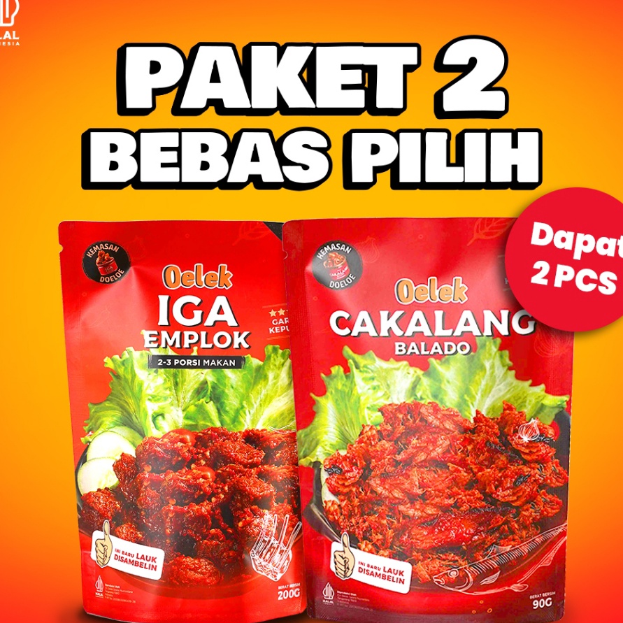

DiSkon Oelek Paket 2 Bebas Pilih Iga Emplok Cakalang Balado Cumi Cabe Ijo Ayam Kecombrang Lauk Siap Saji