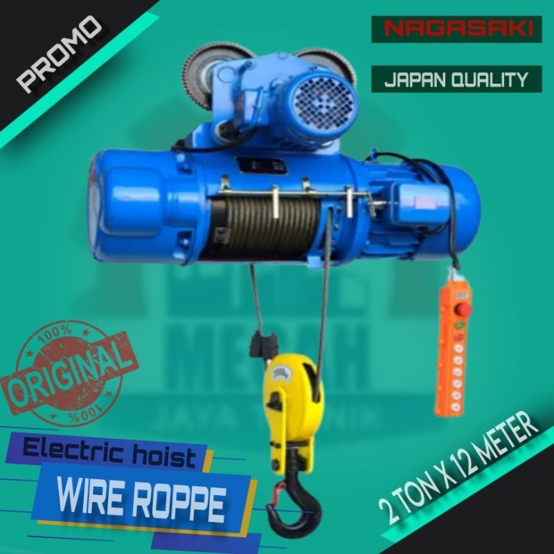 Electric wire roppe hoist crane 2 ton seling 12 meter 380volt Nagasaki japan