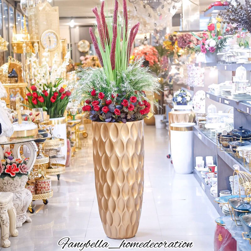 Vas Keramik Guci Besar  Coklat Emas Porselen Dekorasi Rumah Set/FANYBELLA