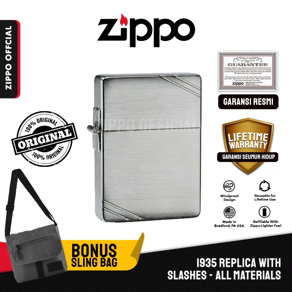 Zippo Original  Replica Slashes 1935 | Garansi Lifetime | Original USA