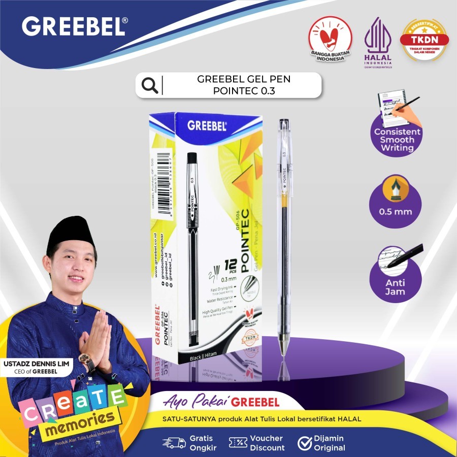 

Pulpen Greebel GP-506 Hi Tech 0.3 mm / Gel Pen Greebel 1 Pack Isi 12 Pcs