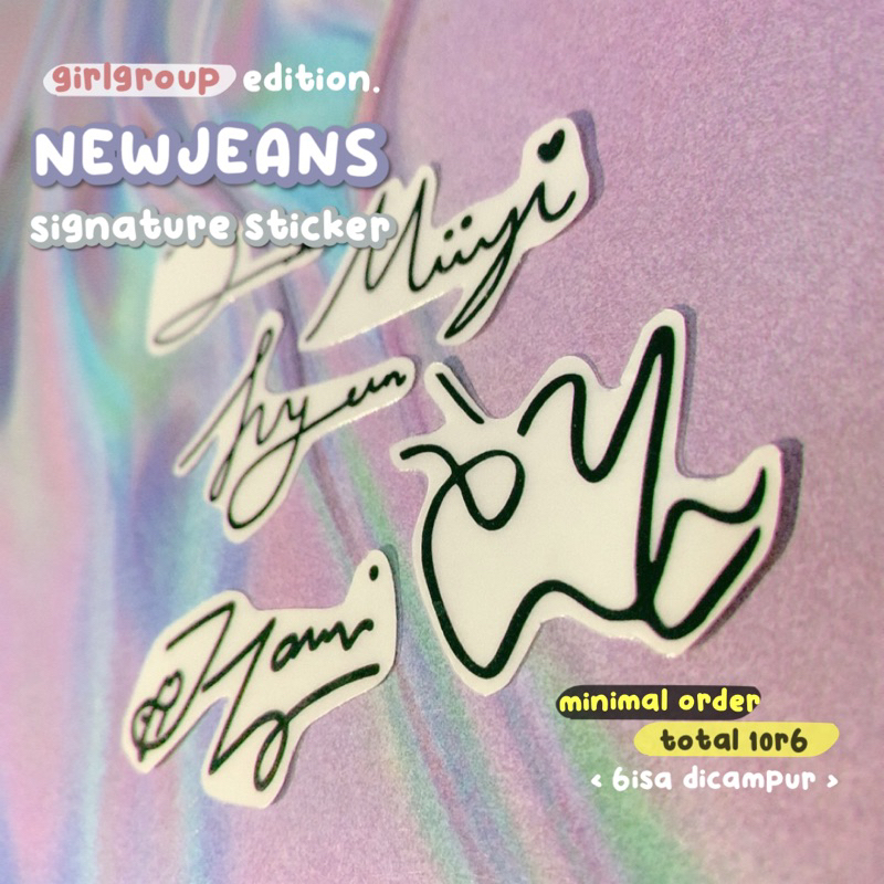 

newjeans signature sticker ♡ stiker transparan ttd tandatangan kpop girlgroup idol haerin danielle minji hyein hanni