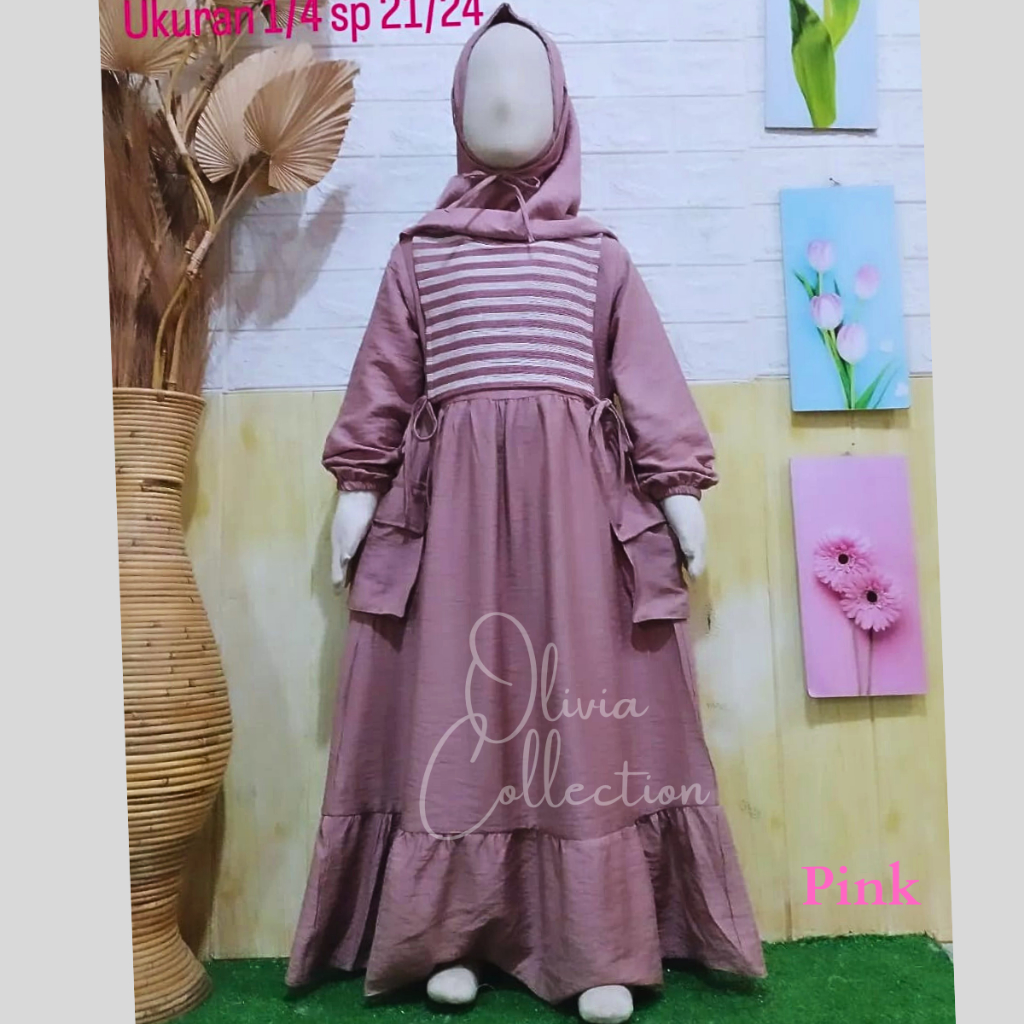 Baju Gamis Cargo Linen Anak Perempuan Usia 3 - 11 Tahun Kombinasi Baju Muslim Anak Gamis Perempuan C
