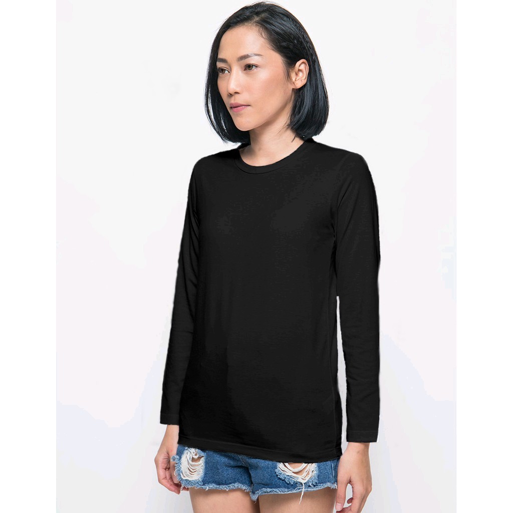 kaos mangset polos wanita lengan panjang hitam putih warna L XL XXL